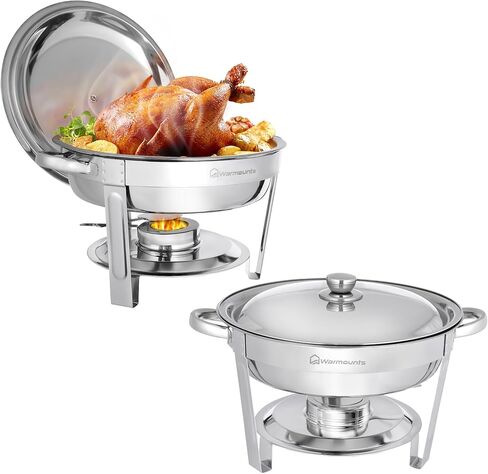 Chafing Dishes for Buffet 5QT, [95% Pre-Assembled] Round Chafing Dish Buffet Set w/Lid Holder, Stainless Steel Chafers and Buffet Warmers Sets for Parties, Wedding, Camping, Dinner (2) in Kuwait