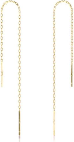 Adabele Authentic 925 Sterling Silver Cute Threader Earrings Long Chain Bar Tassel Drop Hypoallergenic Nickel Free Lightweight Dainty Women Jewelry in Saudi Arabia