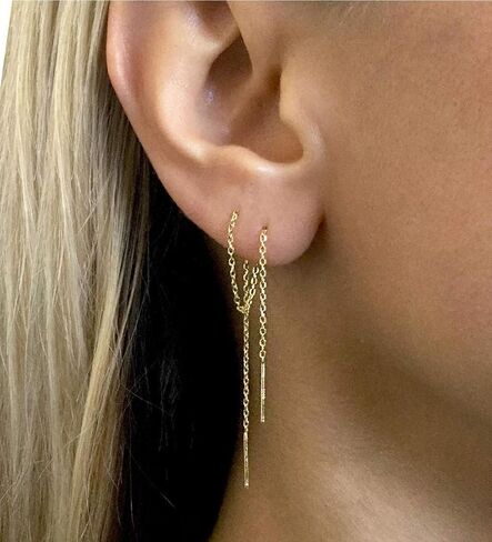 Adabele Authentic 925 Sterling Silver Cute Threader Earrings Long Chain Bar Tassel Drop Hypoallergenic Nickel Free Lightweight Dainty Women Jewelry in Saudi Arabia