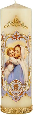 Religious Vintage Devotional Candle - 2pk, 2-1/2" Dia x 8" H, Madonna & Child in Saudi Arabia