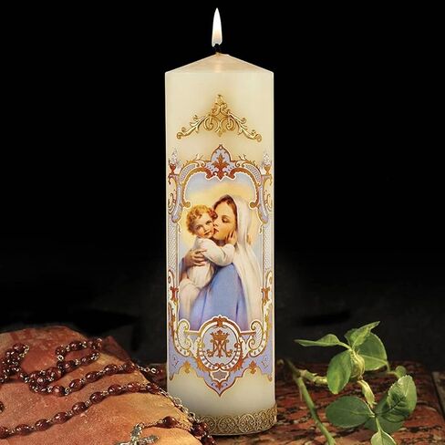 Religious Vintage Devotional Candle - 2pk, 2-1/2" Dia x 8" H, Madonna & Child in Saudi Arabia