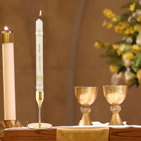 Braided Cross Baptismal Candle - Hand-Decorated Wax, ⅞ x 9-¾" in Saudi Arabia