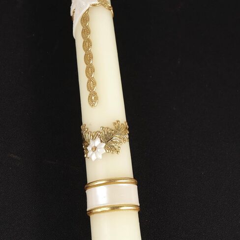 Braided Cross Baptismal Candle - Hand-Decorated Wax, ⅞ x 9-¾" in Saudi Arabia