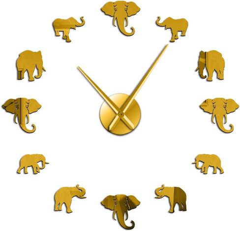 The Geeky Days Jungle Animals Elephant DIY Large Wall Clock Home Decor Modern Design Mirror Effect Giant Frameless Elephants DIY Clock Wall Watch (Silver) in Saudi Arabia