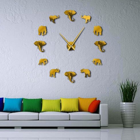 The Geeky Days Jungle Animals Elephant DIY Large Wall Clock Home Decor Modern Design Mirror Effect Giant Frameless Elephants DIY Clock Wall Watch (Silver) in Saudi Arabia