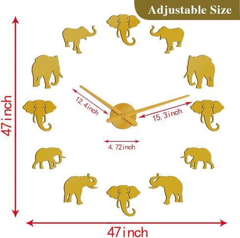 The Geeky Days Jungle Animals Elephant DIY Large Wall Clock Home Decor Modern Design Mirror Effect Giant Frameless Elephants DIY Clock Wall Watch (Silver) in Saudi Arabia