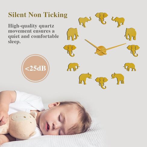 The Geeky Days Jungle Animals Elephant DIY Large Wall Clock Home Decor Modern Design Mirror Effect Giant Frameless Elephants DIY Clock Wall Watch (Silver) in Saudi Arabia