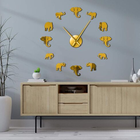 The Geeky Days Jungle Animals Elephant DIY Large Wall Clock Home Decor Modern Design Mirror Effect Giant Frameless Elephants DIY Clock Wall Watch (Silver) in Saudi Arabia