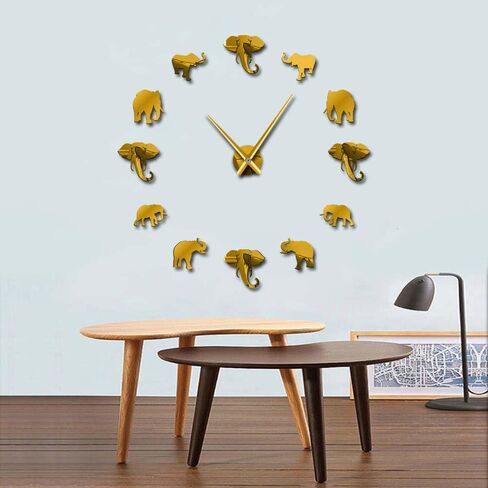 The Geeky Days Jungle Animals Elephant DIY Large Wall Clock Home Decor Modern Design Mirror Effect Giant Frameless Elephants DIY Clock Wall Watch (Silver) in Saudi Arabia