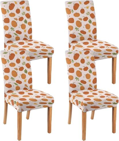 4 قطع من أغطية كراسي تناول الطعام في الخريف، أغطية مقاعد خريفية على شكل يقطين القيقب وأوراق الجاموس قابلة للتمدد وقابلة للغسل، ديكور غرفة الطعام والفندق لعيد الشكر in Kuwait