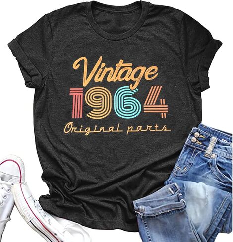 Women 60th Birthday Shirt Vintage 1964 T-Shirt Sixty Bday Party Tops Casual Birthday Gifts Floral Graphic Short Sleeve Tee in Saudi Arabia