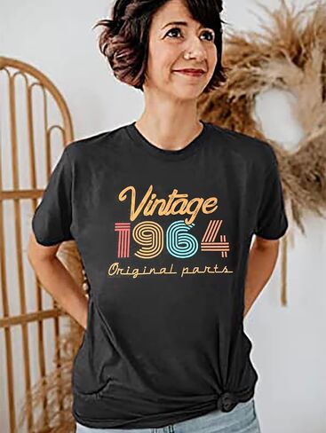 Women 60th Birthday Shirt Vintage 1964 T-Shirt Sixty Bday Party Tops Casual Birthday Gifts Floral Graphic Short Sleeve Tee in Saudi Arabia