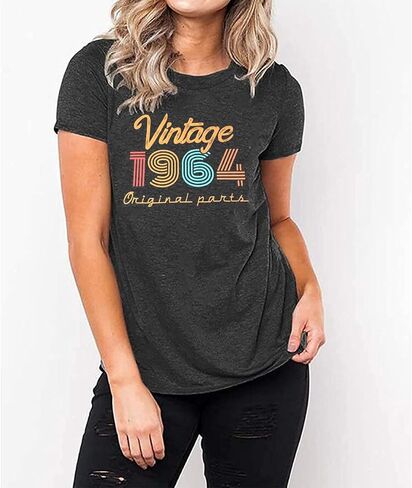 Women 60th Birthday Shirt Vintage 1964 T-Shirt Sixty Bday Party Tops Casual Birthday Gifts Floral Graphic Short Sleeve Tee in Saudi Arabia