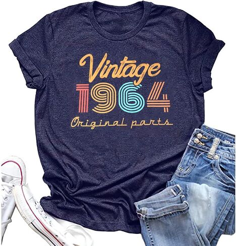 Women 60th Birthday Shirt Vintage 1964 T-Shirt Sixty Bday Party Tops Casual Birthday Gifts Floral Graphic Short Sleeve Tee in Saudi Arabia