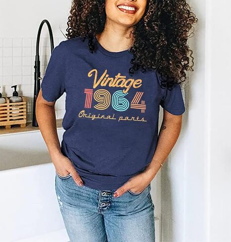 Women 60th Birthday Shirt Vintage 1964 T-Shirt Sixty Bday Party Tops Casual Birthday Gifts Floral Graphic Short Sleeve Tee in Saudi Arabia