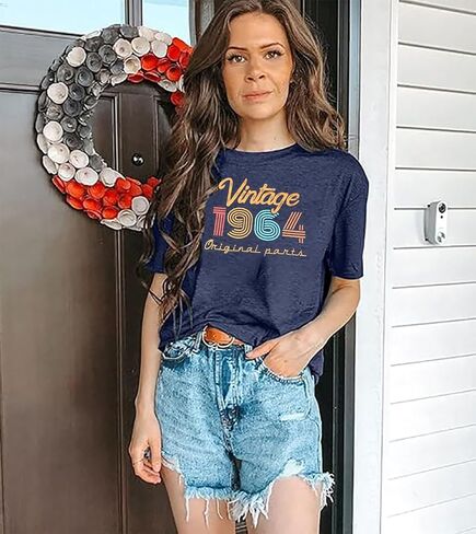 Women 60th Birthday Shirt Vintage 1964 T-Shirt Sixty Bday Party Tops Casual Birthday Gifts Floral Graphic Short Sleeve Tee in Saudi Arabia