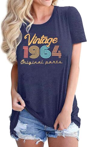 Women 60th Birthday Shirt Vintage 1964 T-Shirt Sixty Bday Party Tops Casual Birthday Gifts Floral Graphic Short Sleeve Tee in Saudi Arabia
