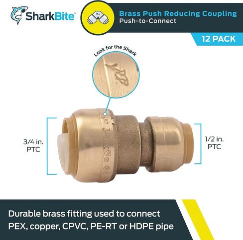 SharkBite 1 بوصة × 3/4 بوصة تخفيض التوصيل، ادفع لتوصيل تركيبات السباكة النحاسية، أنابيب PEX، النحاس، CPVC، PE-RT، HDPE، U060LFA in Saudi Arabia