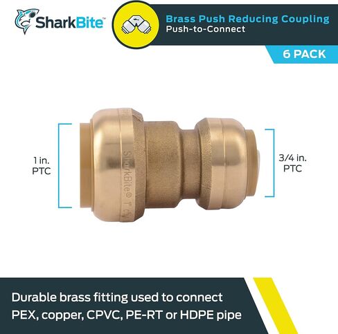 SharkBite 1 بوصة × 3/4 بوصة تخفيض التوصيل، ادفع لتوصيل تركيبات السباكة النحاسية، أنابيب PEX، النحاس، CPVC، PE-RT، HDPE، U060LFA in Saudi Arabia