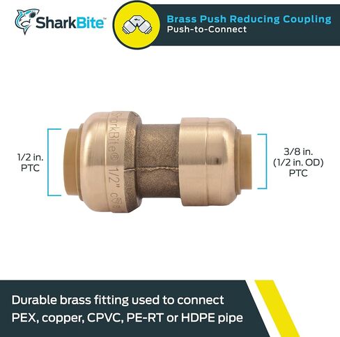 SharkBite 1 بوصة × 3/4 بوصة تخفيض التوصيل، ادفع لتوصيل تركيبات السباكة النحاسية، أنابيب PEX، النحاس، CPVC، PE-RT، HDPE، U060LFA in Saudi Arabia