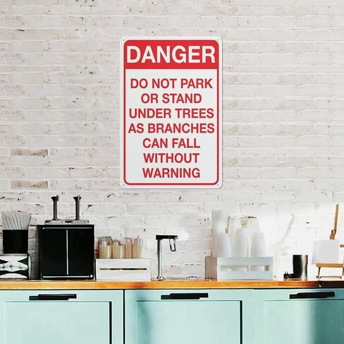 Danger Do Not Park Or Stand Under Trees Sign Warning Tin Sign Home Kitchen Farm Garden Garage Wall Decor 12X8Inch in Saudi Arabia