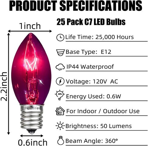 25 Pack Orange Light Bulb C7 Replacement Bulbs, Perfect as Halloween String Light Bulbs Replacement Orange Bulb, C7/E12 Candelabra Bulb, 5W Transparent Orange Incandescent Light Bulbs in Saudi Arabia