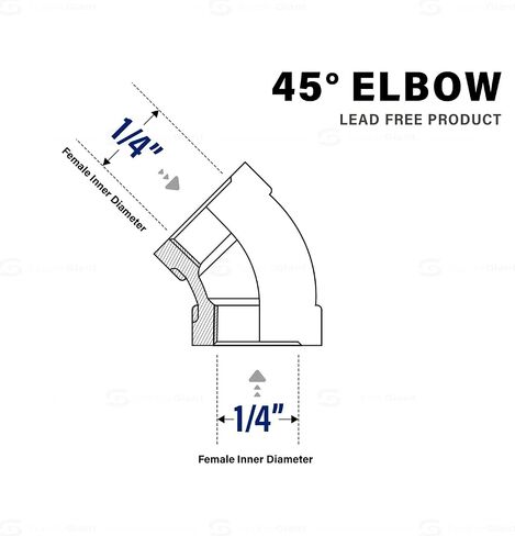 Everflow CSGM0014 1/4 بوصة - كوع 45 درجة مع خيوط مستدقة وطنية للإناث، لا يوجد تركيب أنابيب نحاسية من الرصاص، متينة، مقاومة أعلى للتآكل، اقتصادية وسهلة التركيب، 7 in Kuwait