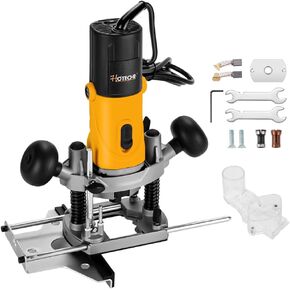 Hoteche 2-in-1 Wood Router& Rotary Tool 7.1-Amp Variable Speed Wood Trimmer with 1/4" and 6mm Collets