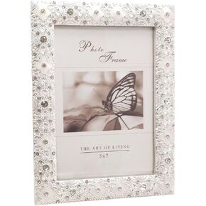 5x7 Silver Picture Frame with Reinestone, Metal Carving Lace Wedding Photo Frame, Wedding Table Display Vertical or Horizontal