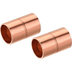 MECCANIXITY Straight Copper Coupling Fittings, 3/8 Inch ID Welding Joint for HVAC Air Conditioner, with Rolled Tube Stop Sweat Ends, Pack of 2