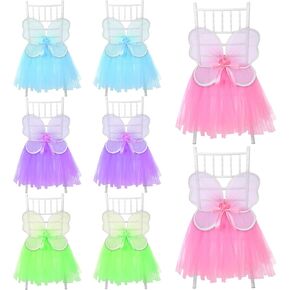 8 مجموعات كرسي الجنية تول توتو الديكور الجنية الأميرة أجنحة الفراشة توتو التنانير غطاء كرسي للأطفال الفتيات عيد الهالوين حفلة عيد ميلاد الطفل دش كرسي ديكور مناسب للكرسي القياسي in Kuwait