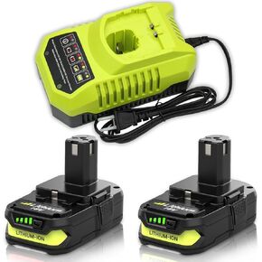 2Pack P108 P102 3.0Ah Replacement for Ryobi 18V Battery and P117 Charger Combo Compatible with Ryobi 18 Volt Battery P103 P104 P105 P107 P109 P190 P191 P122 Cordless Tool
