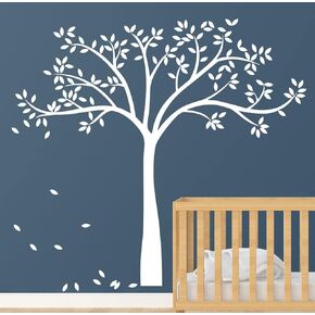 JEPART White Family Tree Wall Decor Wall Decals Wall Tattoo Large Nursery Tree Decals Wal Mural Removeable Vinyl Wall Sticker for Bedroom Decoration Baby Kids White Nursery Tree (White)