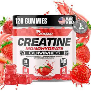 BOSSKO Sugar Free Creatine Monohydrate Gummies for Men & Women-5g-Creatine Chewables Gummy L-Taurine B12 for Muscle Growth Strength Focus Energy & Health, Low-Calories & Vegan 120 Count