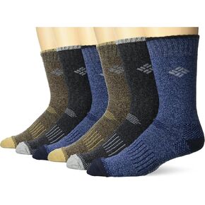 Columbia Men's Moisture Control Crew Socks, Khaki/Navy/Brown/Black, 6-12 US