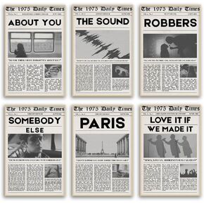 DQYZNYC Vintage Wall Art Music Album Posters 1975 Newspaper Poster for Room Aesthetic Hanging Picture Set of 6 Prints 1975 Canvas Wall Decor for Living Room Bedroom Dorm (Unframed,8x12inch-6P)