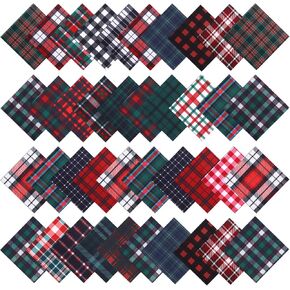 Preboun 100 Pcs 5 x 5 Inches Christmas Plaid Buffalo Check Fabric 25 Styles Buffalo Plaid Fabric Squares Polyester Fabric Scraps Quilting Squares for DIY Christmas Sewing Quilting Patchwork