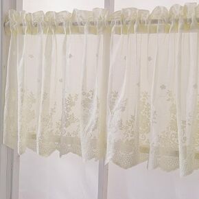 LeLehome Sheer Embroidery Window Valance, 51 X 16 Inch Light Filtering Window Treatment Curtain Linen Blue Gray Flowers Rod Pocket for Kitchen Bathroom Bedroom Home Decoration