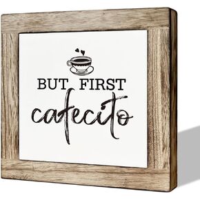 But First Cafecito Sign, Coffee Wood Sign, Wooden Box Signs for Home Decor, Funny Cute Coffee Decor, Tabletop Shelf Counter Decor, Office Coffee Bar Corner Shop Cafe Decoration, Coffee Lover Gift