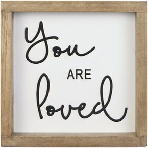 8x8inch You Are Loved Farmhouse wood wall sign, Funny kitchen sign, Classic Box Sign, Primitive décor, Rustic home table sign with solid wood frame.