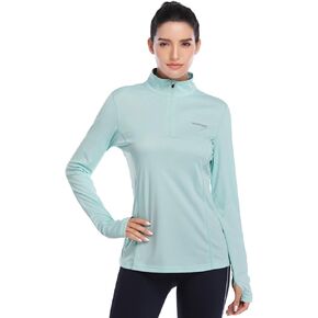 HISKYWIN Womens UPF 50+ Sun Protection Tops Long Sleeve Half-Zip Thumb Hole Outdoor Workout Shirt