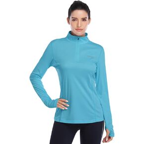 HISKYWIN Womens UPF 50+ Sun Protection Tops Long Sleeve Half-Zip Thumb Hole Outdoor Workout Shirt