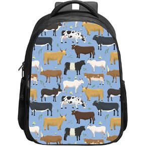 SARA NELL Bulls and Cows Farm Animal Cattle Backpack for Boys Girls, Durable Bookbag with 2 Main Compartment, Side Pockets, Kindergarten Elementary Backpack, 15.7 Inches