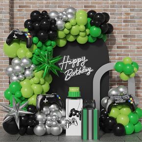 144Pcs Football Balloon Arch Garland Kit Dark Green Black Silver Starburst Mylar Balloons for Sports Game Theme Eagle Super Bowl First Touch Down Birthday Party Decorations
