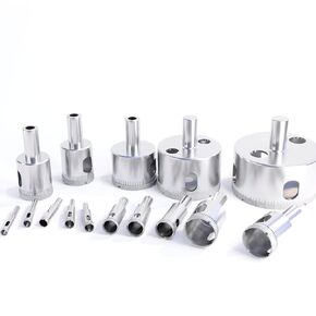 Diamond Hole Saw Set, Diamond Drill Bits, 15pcs Hole Saws(1/4"-2") with Adjustable Hole Saw Guide Jig Fixture, Tile Hole Saw Kit for Glass, Ceramic, Tile, Marble, Porcelain