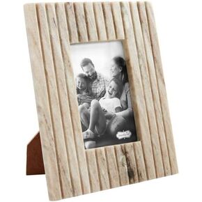 Mud Pie 5X7 Beige Stripe Marble Frame; 10 3/4" x 8 3/4"