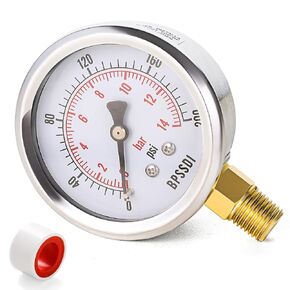 0-100 Psi Pressure Gauge, Dry, Water Pressure Gauge， 2-1/2" Dial, 1/4" NPT Lower Mount, Stainless Steel Case, for Pneumatic Regulator Air Compressor RV Regulator Water Pressure Test