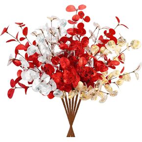 Agusbagli 6 Pcs Artificial Eucalyptus Leaves 28'' Tall Velvet Christmas Flowers Leaf Greenery Stems Winter Decorations for Holiday Xmas Tree Home Wedding Thanksgiving Floral Arrangements