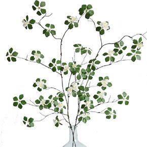 2PCS Artificial Greenery Stems Plants Faux Leaf with Flowers for Home Party Wedding Decoration (White)