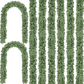 CQURE 60Pcs Eucalyptus Garland,Artificial Eucalyptus Leaves Table Greenery Garland Wreath Vines for Wedding Party Table Fireplace Wall Room Decor